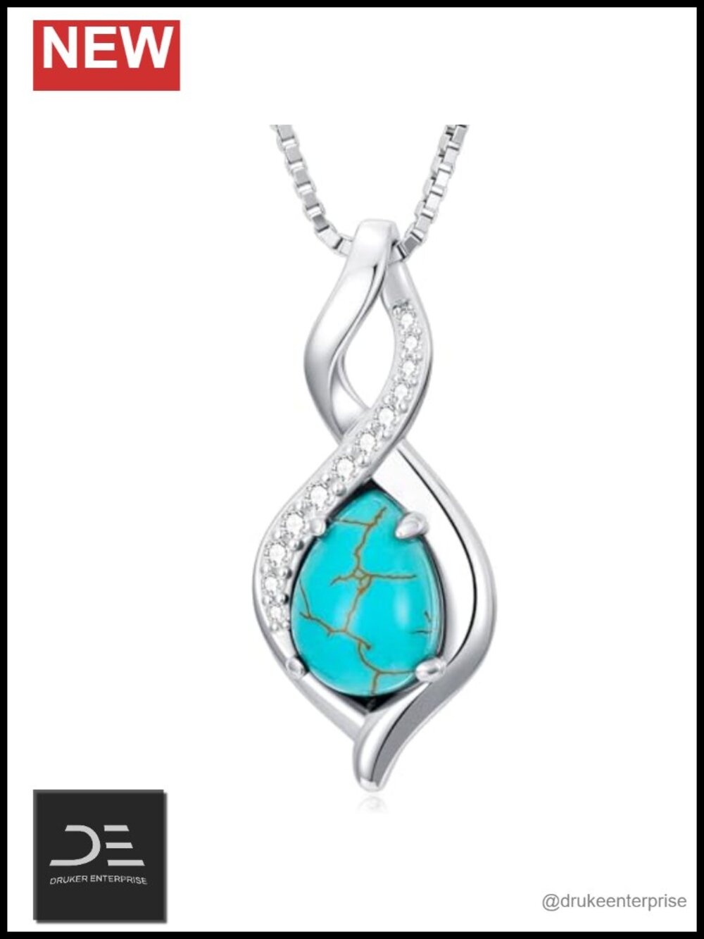 Sterling Silver Turquoise Pendant Necklace Rhodium Plated Vintage Native